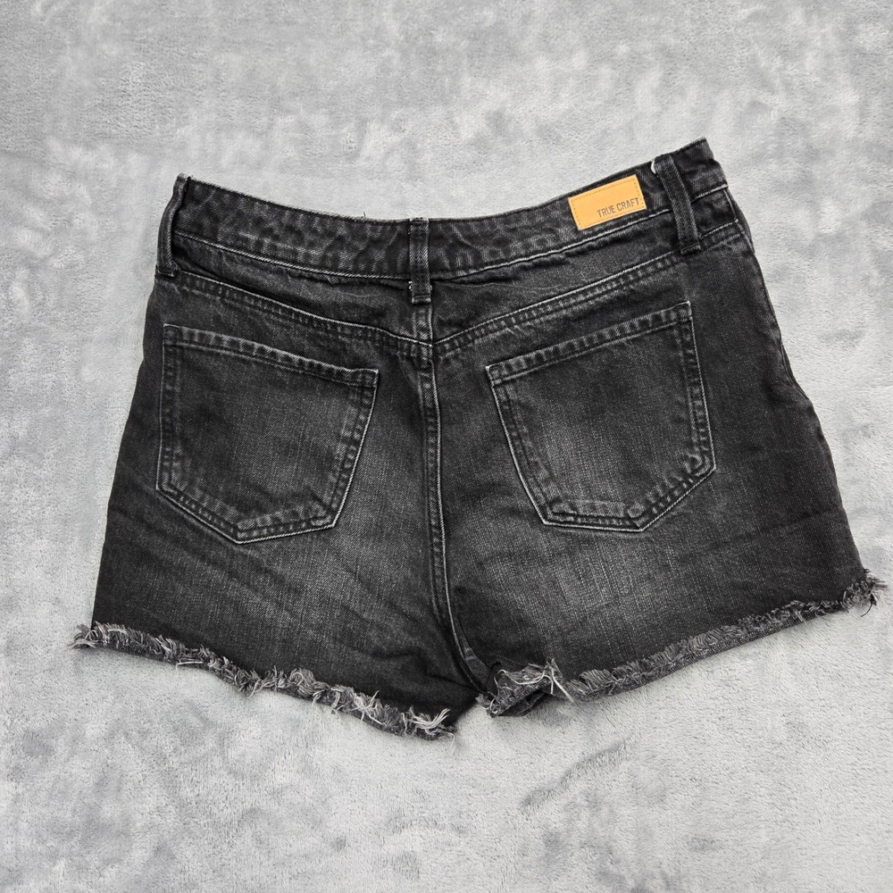 True Craft High Rise Denim Shorts Black Frayed Hem Womens Size 9 30W